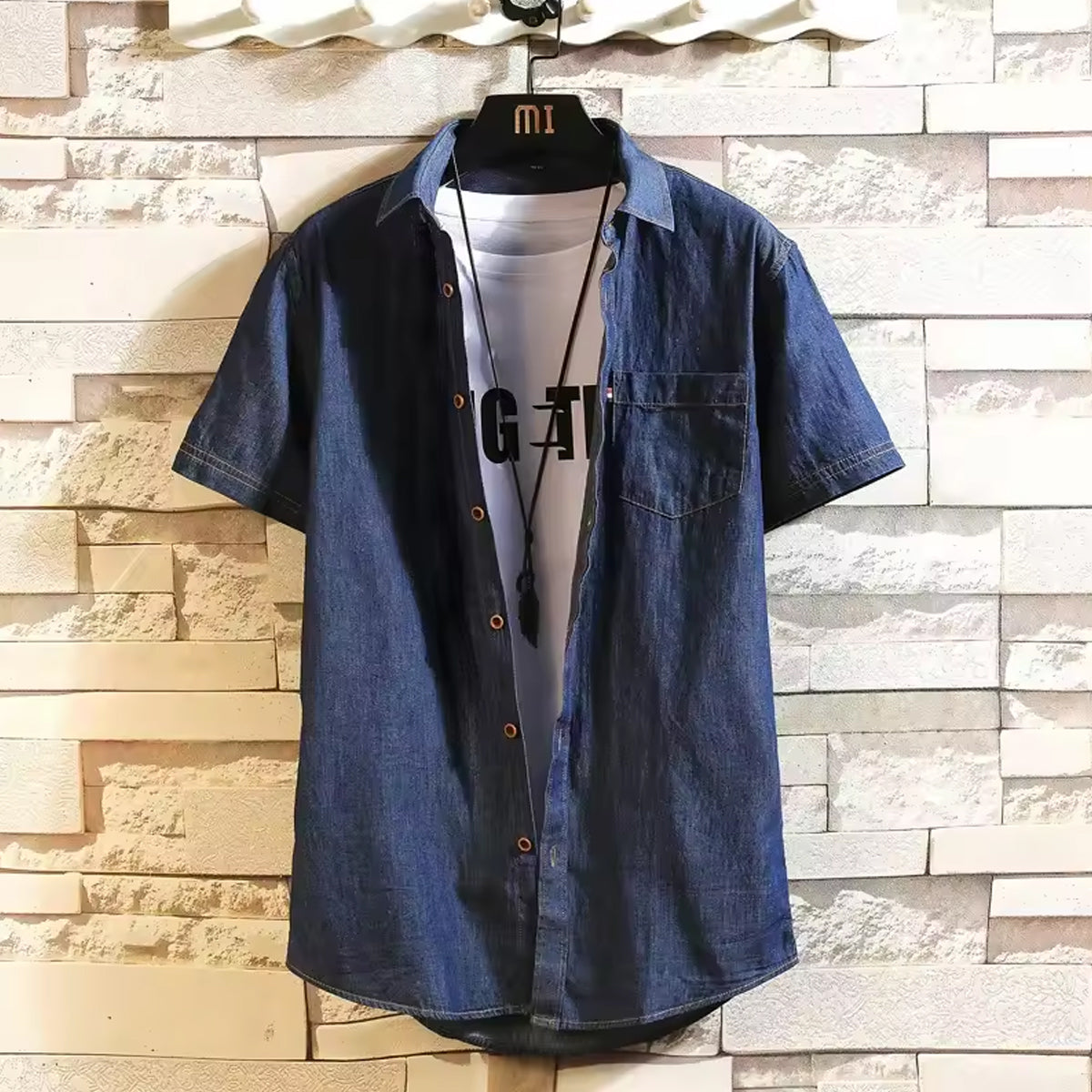 Deep Nevy Blue Denim Shirt Streetwear Look