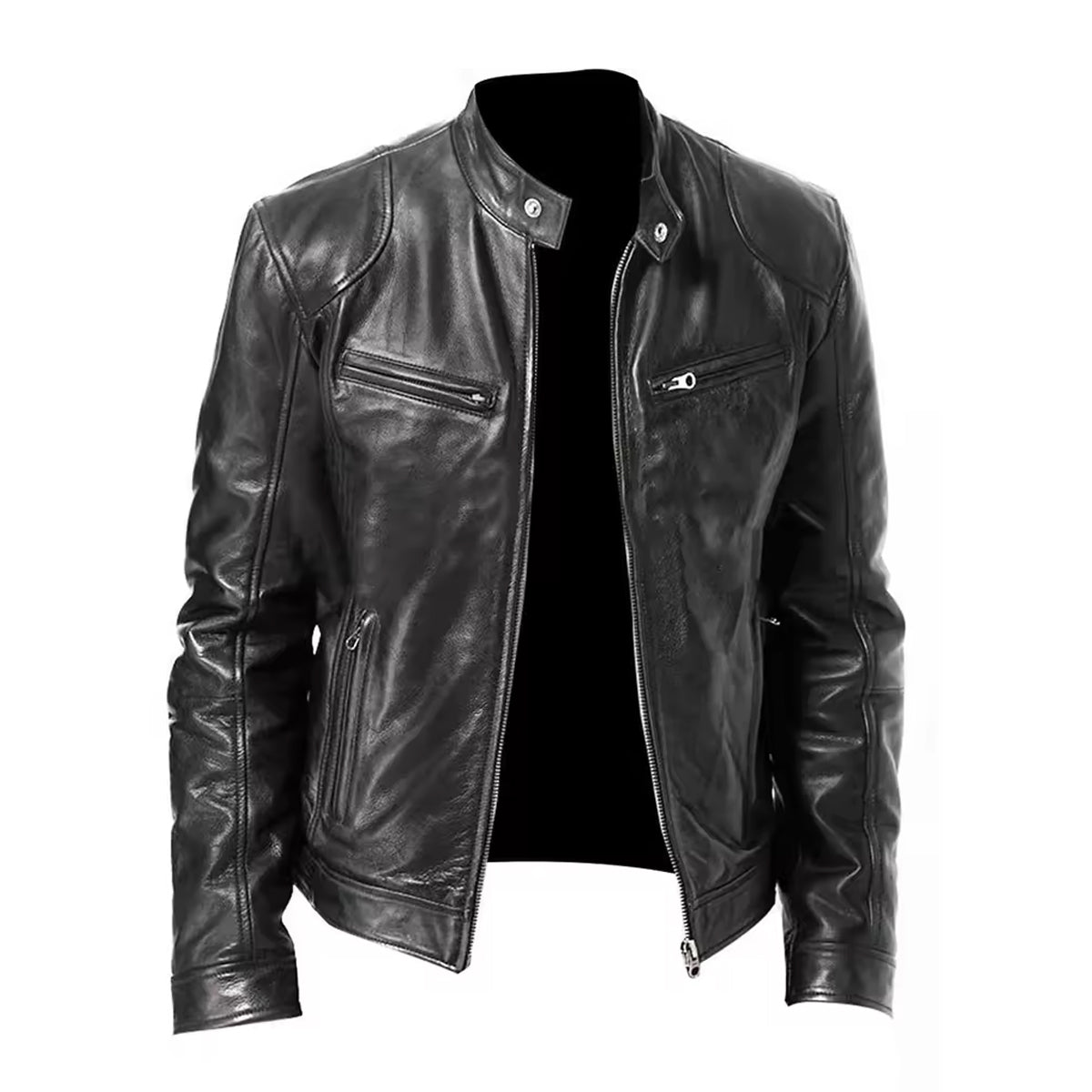 Men's Genuine Leather Biker Jacket - Heavy Duty Shearling Collar