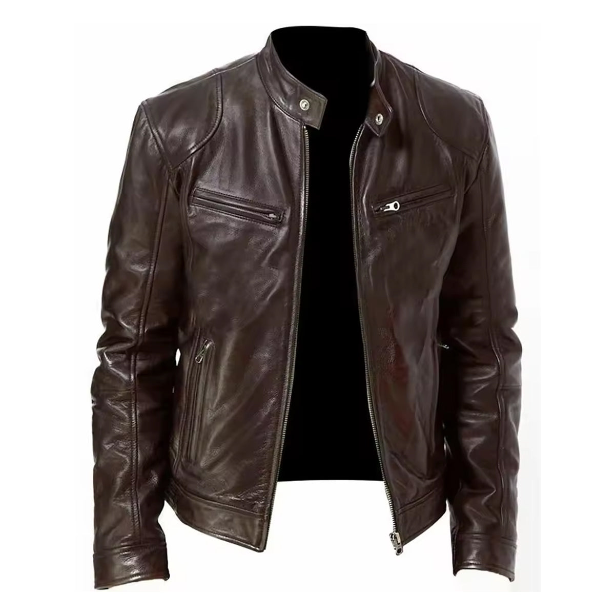 Men's Genuine Leather Biker Jacket - Heavy Duty Shearling Collar