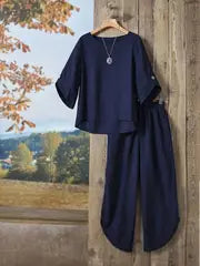 Comfort Chic Nevy Blue Plus-Size Soft & Comfort material Shirt & Pants Set