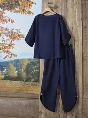 Comfort Chic Nevy Blue Plus-Size Soft & Comfort material Shirt & Pants Set