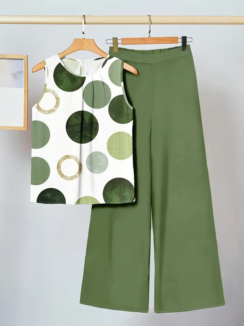 Comfort Chic Green White Plus-Size Soft & Comfort material Shirt & Pants Set