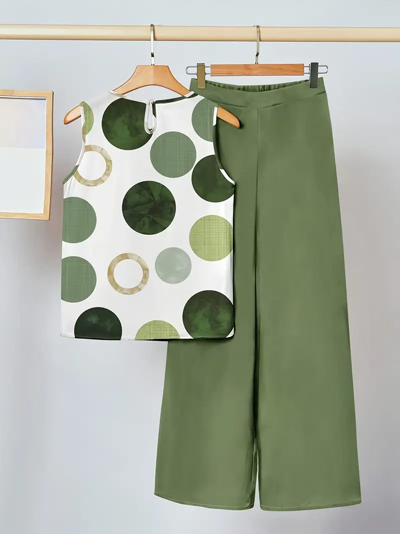 Comfort Chic Green White Plus-Size Soft & Comfort material Shirt & Pants Set