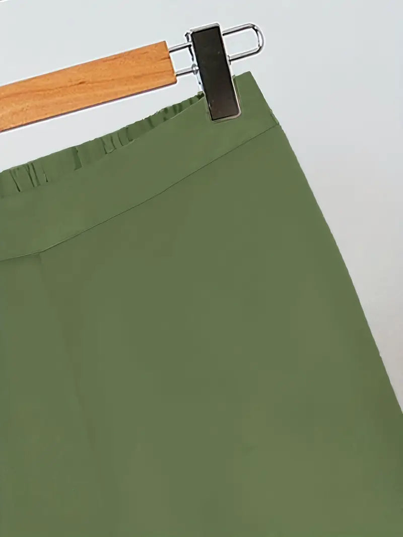 Comfort Chic Green White Plus-Size Soft & Comfort material Shirt & Pants Set