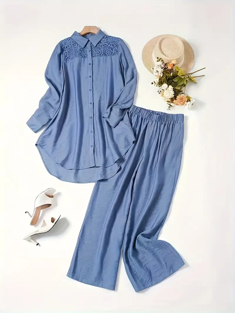 Comfort Chic Blue Plus-Size Soft & Comfort material Shirt & Pants Set