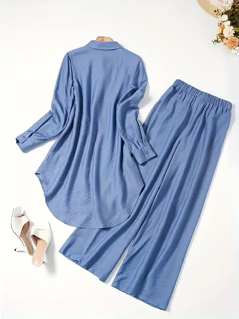 Comfort Chic Blue Plus-Size Soft & Comfort material Shirt & Pants Set