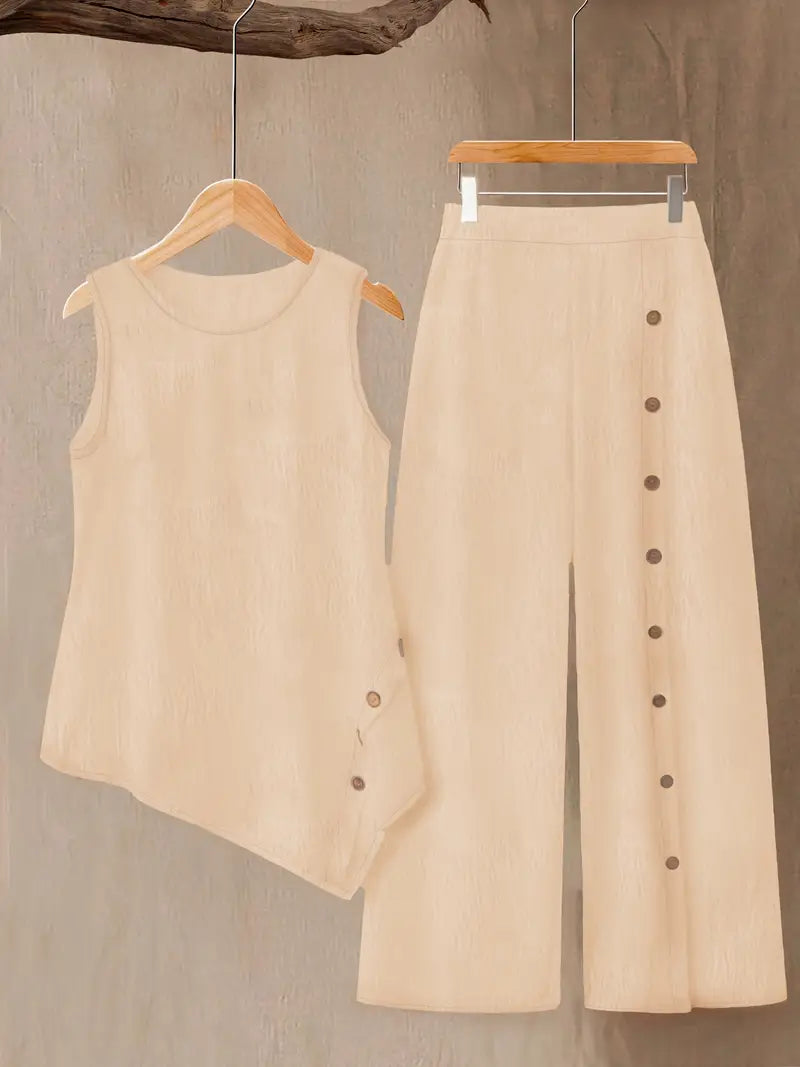 Comfort Chic Cream Colour Plus-Size Soft & Comfort material Shirt & Pants Set
