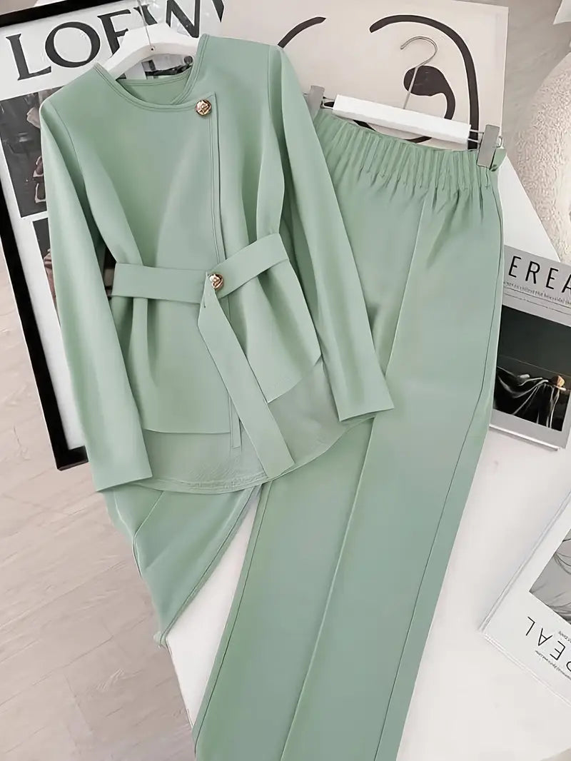 Plus-Size Powder green Soft & Comfort material Shirt & Pants Set