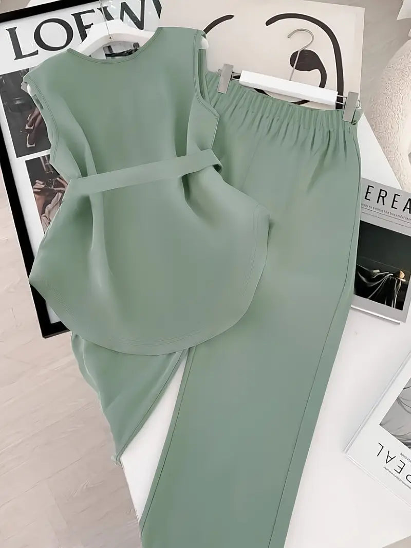 Plus-Size Powder green Soft & Comfort material Shirt & Pants Set
